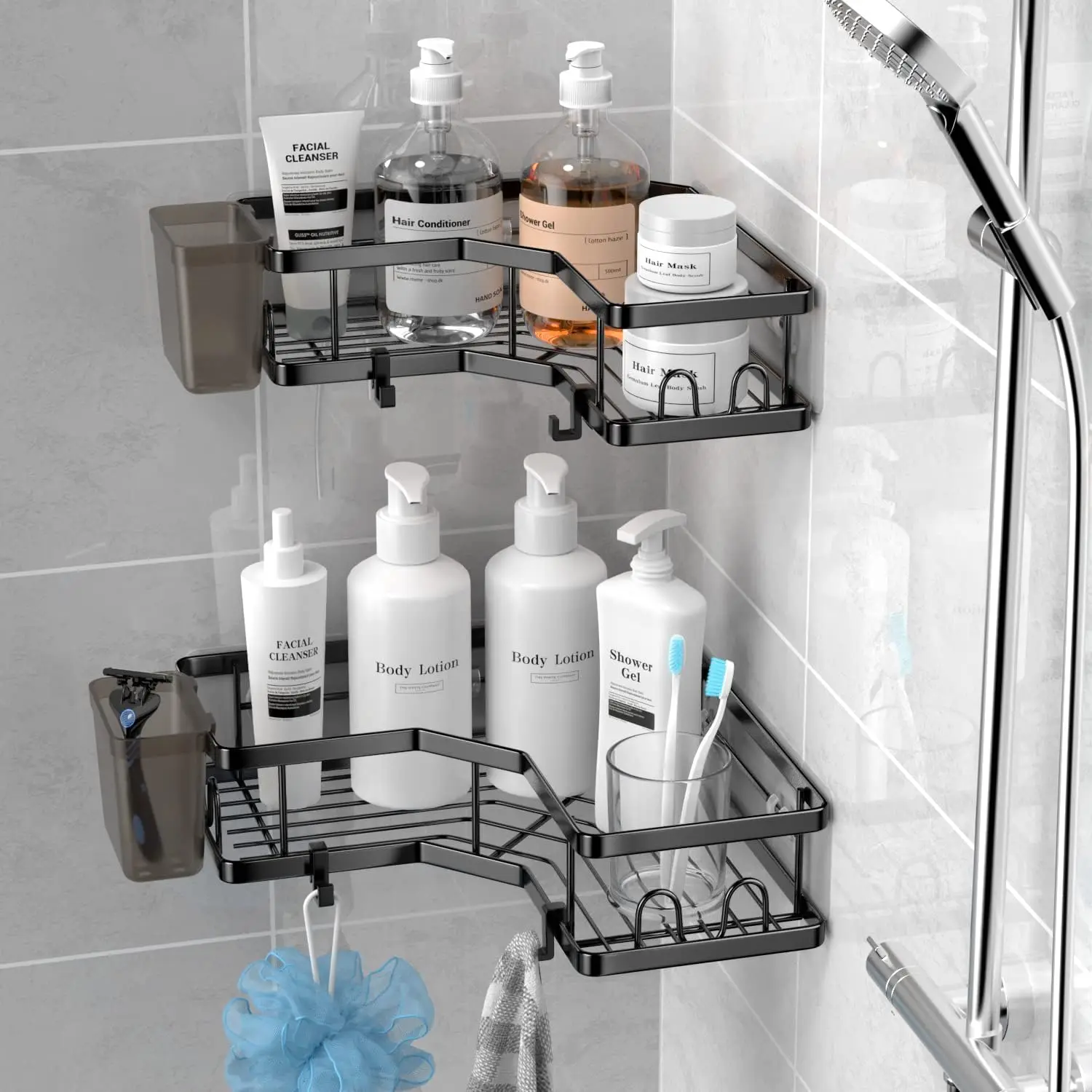 Corner Shower Caddy - 2 Pack, Adhesive Shower Organizers, Rustproof Stainless Steel Shower Shelves , No Drilling Bathroom Organizers and Storage Racks, Space-Saving