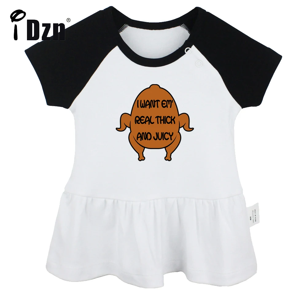 

iDzn Summer NEW I Want EM' Real Thick And Juicy Baby Girl Cute Short Sleeve Dress Infant Funny Pleated Dress Soft Cotton Dresses