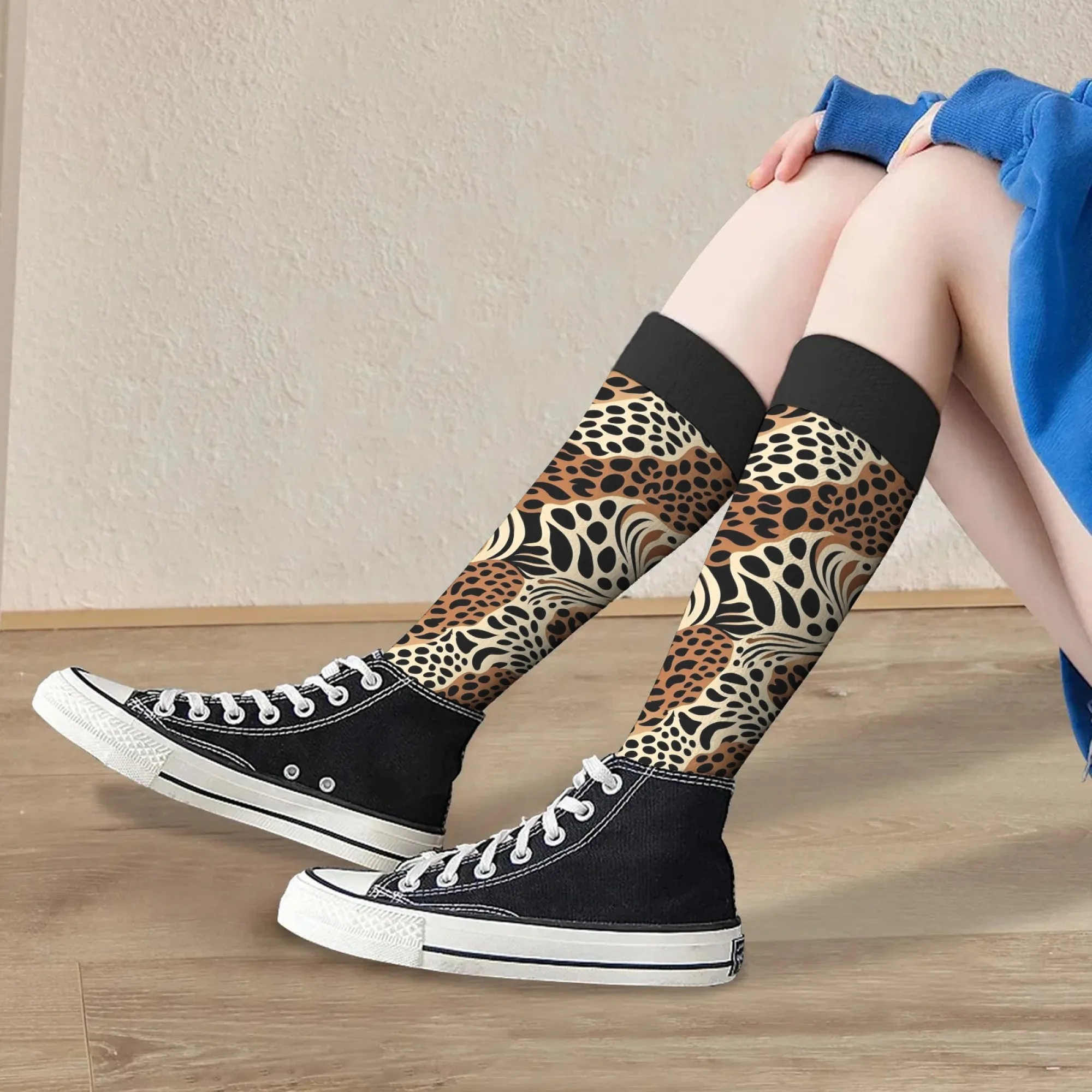

Retro trend leopard print stockings unisex casual sports compression socks comfortable breathable outdoor cycling running socks