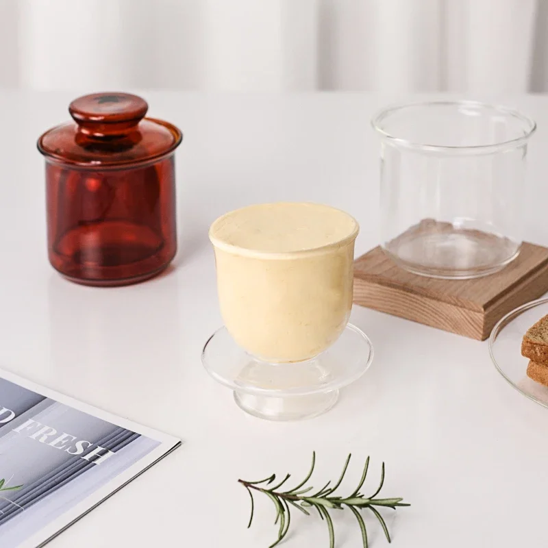 170ml French Butter Dish,Cake Plate,Spreading Soft Butter Keeper Crock with Lid for Countertop,Kitchen Decoration,Transparent