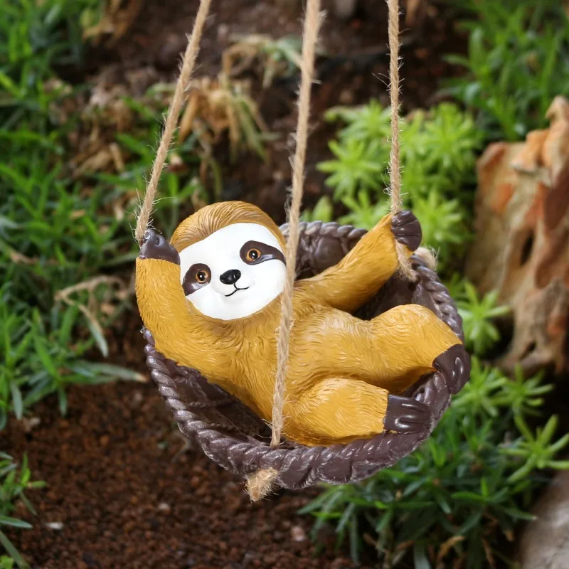 Creative Resin Cradle Sloth Swing Pendant Outdoor Courtyard Balcony Door Tree Wall Pendant Handicraft Garden Decoration Statue