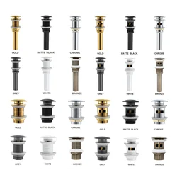 Desagüe de latón negro/Blanco/cromado/dorado/bronce/gris, desagüe emergente con/sin diseño de agujero de desbordamiento