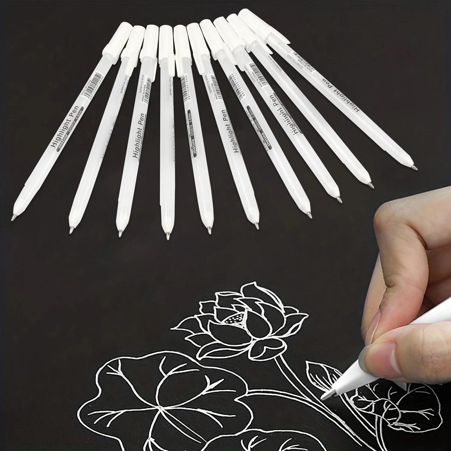 

Белые гелевые ручки, гелевые ручки с тонким кончиком 0,5 мм для рисования черной бумаги, эскизов, иллюстраций, раскраски для взрослых, путешествий, набор из 10 шт.