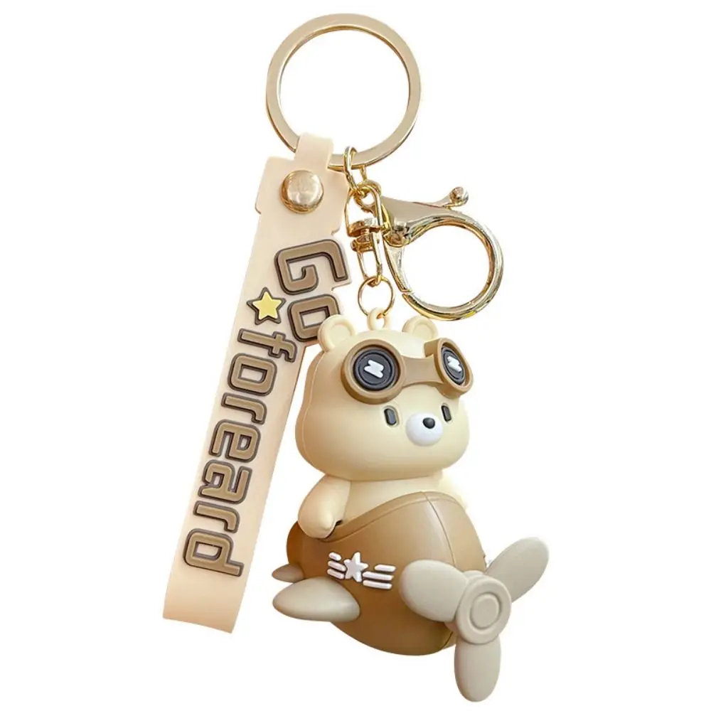 Cartoon Bear Doll Fighter Keychain Cute Rotating Small Plane Schoolbag Pendant Flying Glasses Bear Stars Car Key Ring Couple