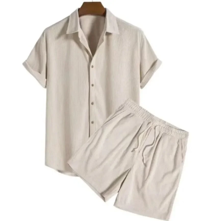 Herrenanzüge, lässig, locker, mehrfarbig, Strand-Outfit, Cord-Kurzarmanzug, zweiteiliges Set für Herren