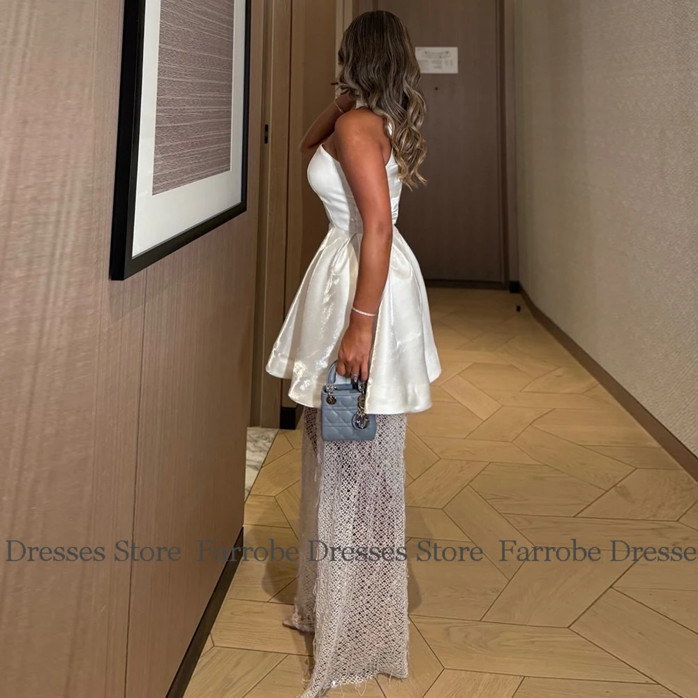 Hoge kwaliteit dames ceremoniejurken satijn a-lijn verjaardagsjurk ivoor strapless ruches sjaal kant speciale gelegenheidsjurken lang