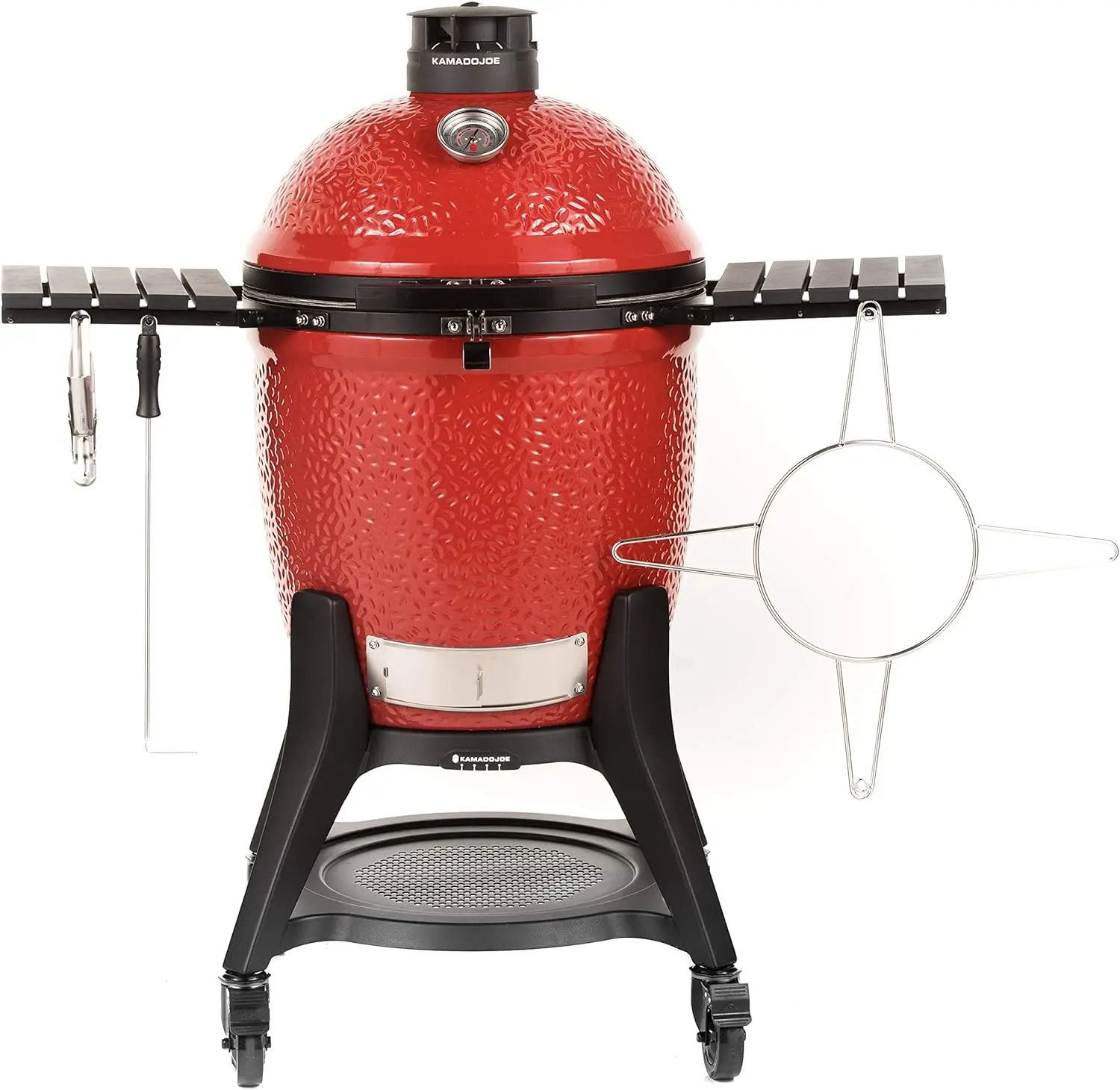 Series III 18-inch Charcoal Grill & Smoker, Red, with Cart, Side Shelves, Grill Gripper, and Ash Tool, 3 Tier Cooking System