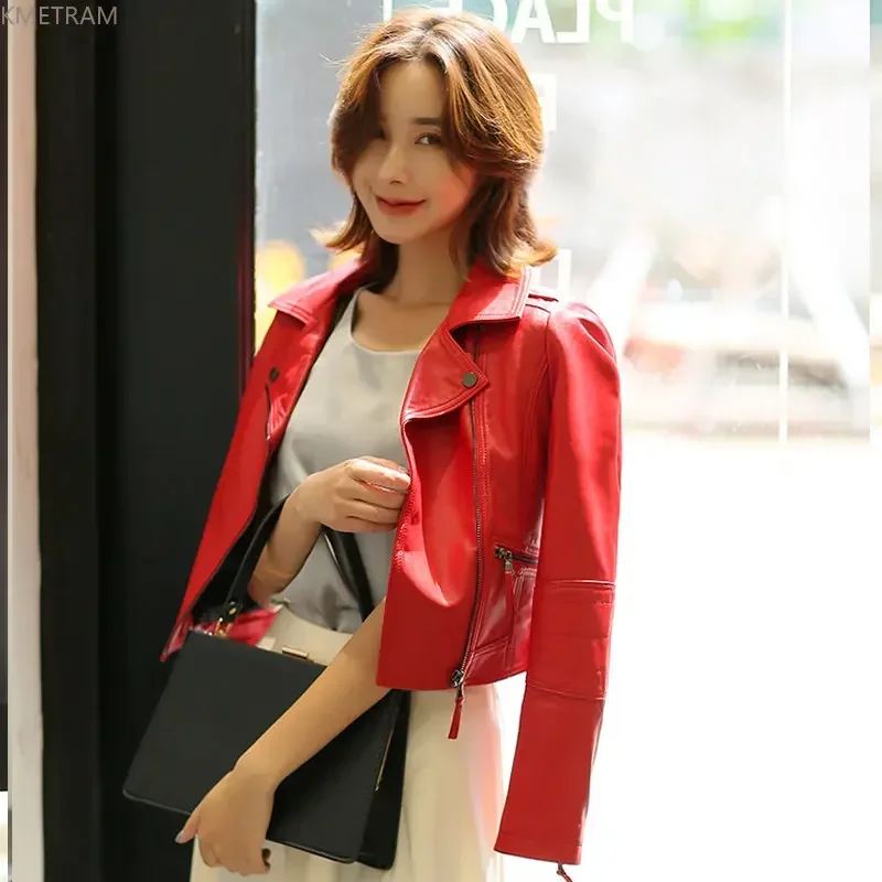 Real Leather Jacket Women Genuine Sheepskin Leather Jackets for Women 2024 Short Slim Red Leather Coat Women Clothes Hot Sale