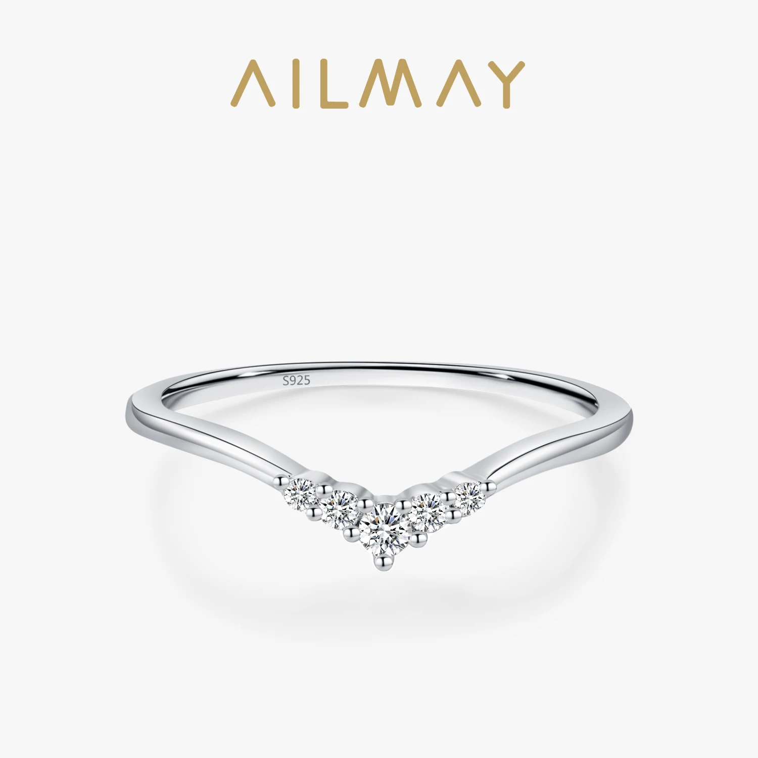 Ailmay 925 Sterling Silver V-Shaped Dolphin Fish Tail Design Ring For Female Fashion Mother's Day Gift Jewelry