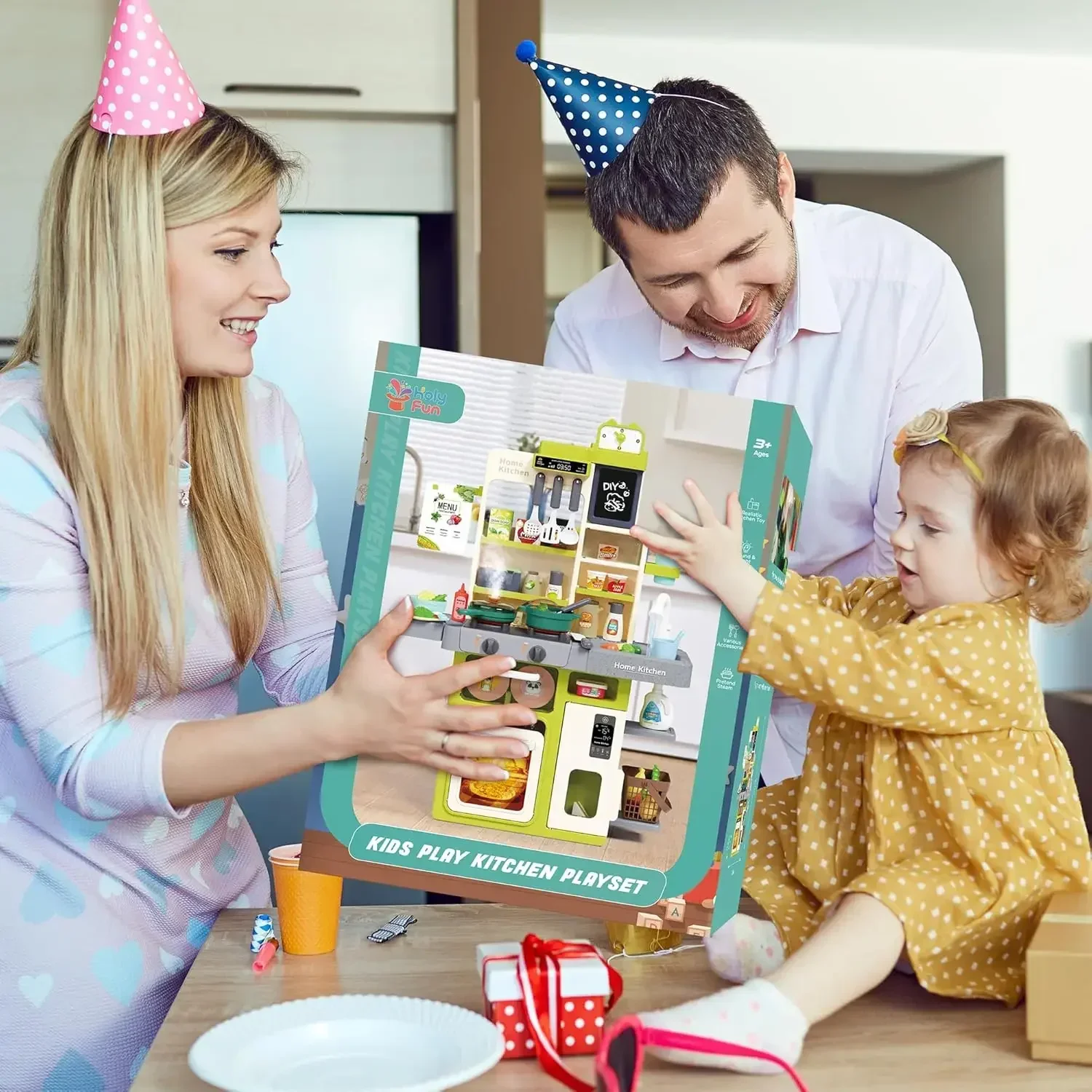 Kinderkeukenspeelset, fantasiespelkeuken met geluiden en verlichting, gootsteen en speelvoedsel, speelgoedkeukenset voor kinderen, peuters