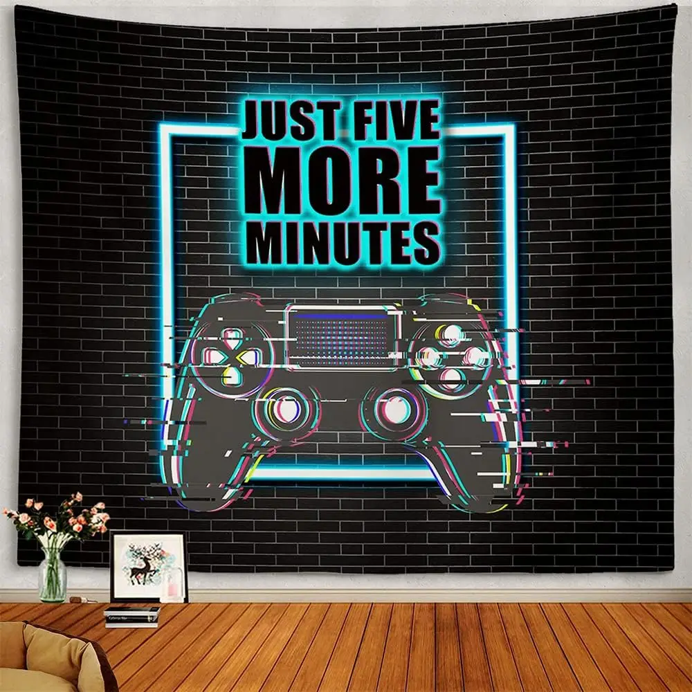 Tapestry Gaming Room Decor Wall Hanging JUST FIVE MORE MINUTES Cool Neon Blacklight Tapestries Conceptual Abstraction Modern