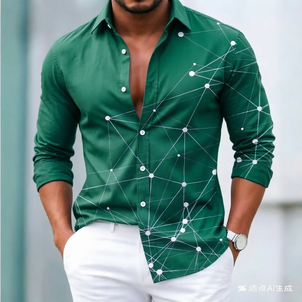 

Digital printed men's long sleeved lapel shirt, casual and comfortable, fashionable and trendy, street outdoor, soft fabric