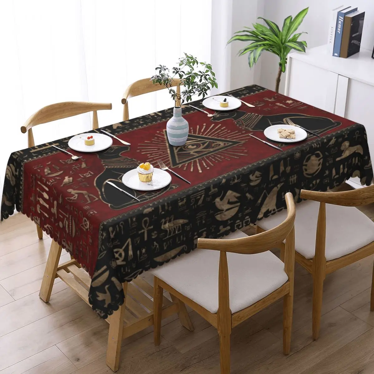 Customized Rectangular Egyptian Cats And Eye Of Horus Table Cloth Oilproof Tablecloth Outdoor 40