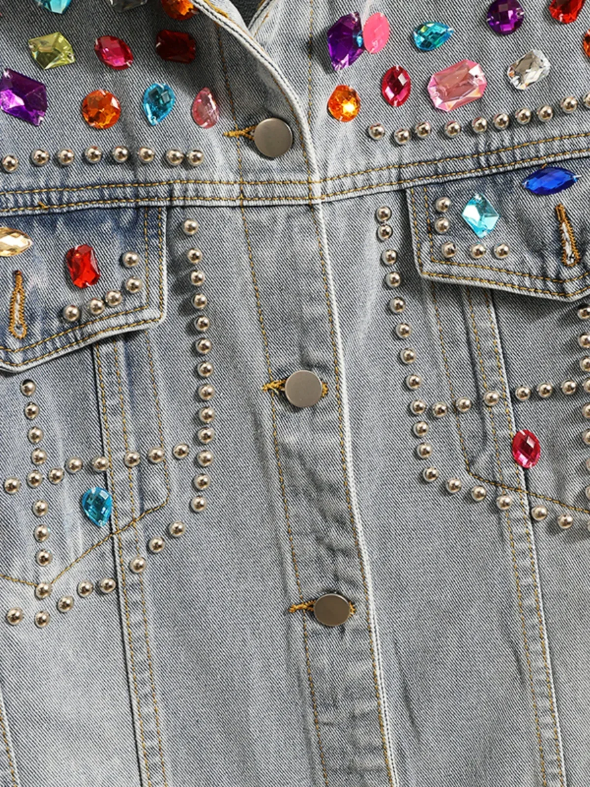 Spring Autumn Rainbow Color Diamonds Beaded Denim Coat Gemstones Rivets Jeans Jacket Crystal Cowboy Streetwear Cardigan Tops