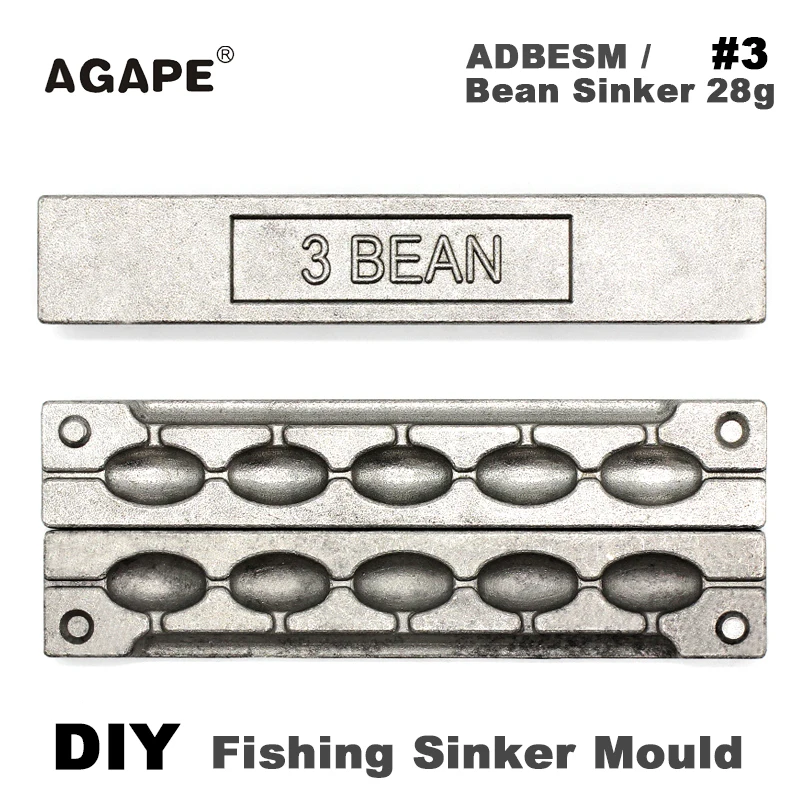 Agape DIY Fishing Bean Sinker Mould ADBESM/#3  Casting Molds Form 28g 5 Cavities