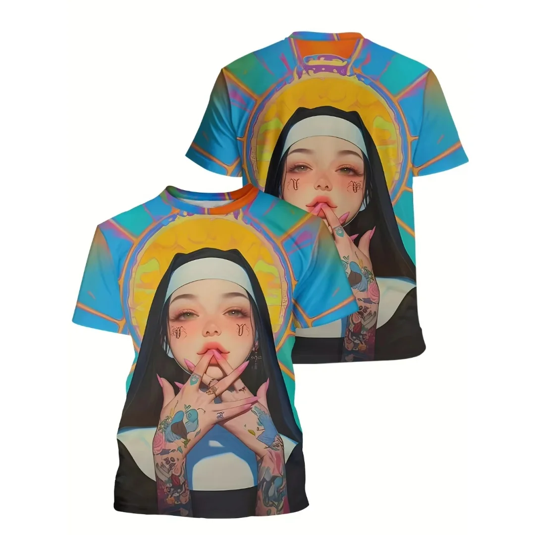 

Мужская футболка с татуировкой монахини, 3d принт, летние виды спорта, для отдыха, сухих, быстро, мужская футболка, детская одежда, футболка Y2k Woman
