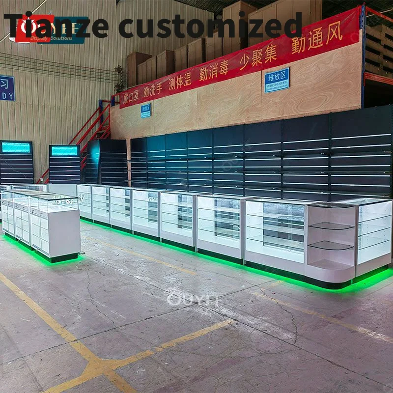 

Customized-display rack wood display shelves glass lockable Retail Cabinet led metal showcase dispensary smoke retail sh