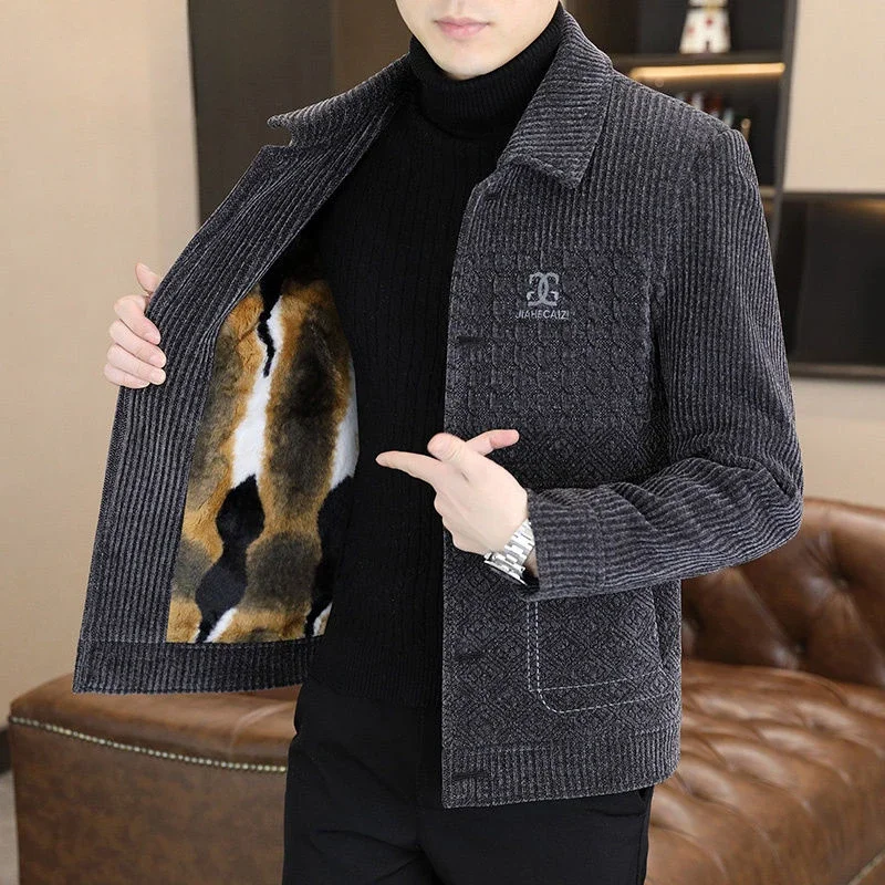 Winter Wool Jacket Men Warm Coat Faux Fur Lined Embroidery Single-breasted Short Coat Tops Thick Luxury Clothing Bomber Jacket