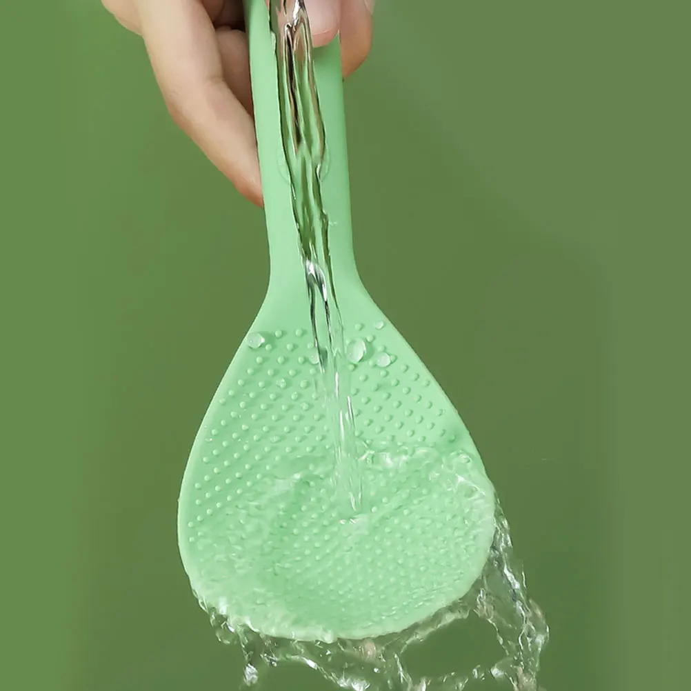 

2Pcs Silicone Spoon Non Stick Long H WearResistant Rice Scooper Kitchen Gadget Rice Spoon For Home Portable
