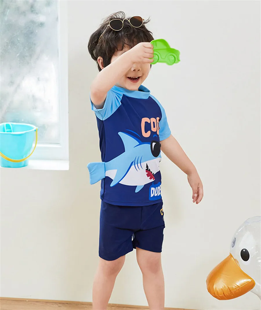 Boy Short Sleeve Shark Cartoon Swimsuit Children Sunscreen Swimwear 2-10 Year Kid Two Pieces Toddler Infant Bathing Suit