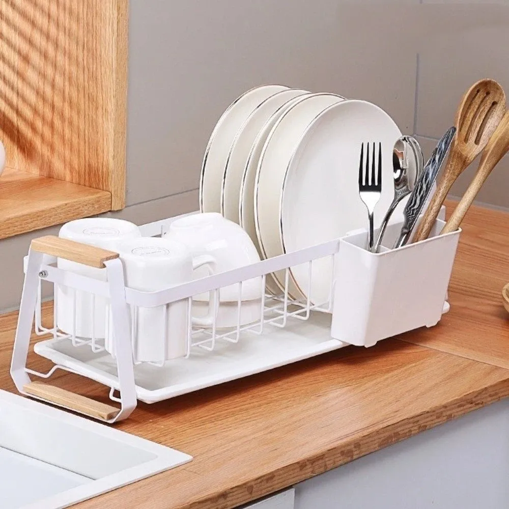 

Разборная кухонная сушилка для посуды большой вместимости с металлическим каркасом, органайзер для кухни с деревянной ручкой, подставка для столовых приборов и чашек