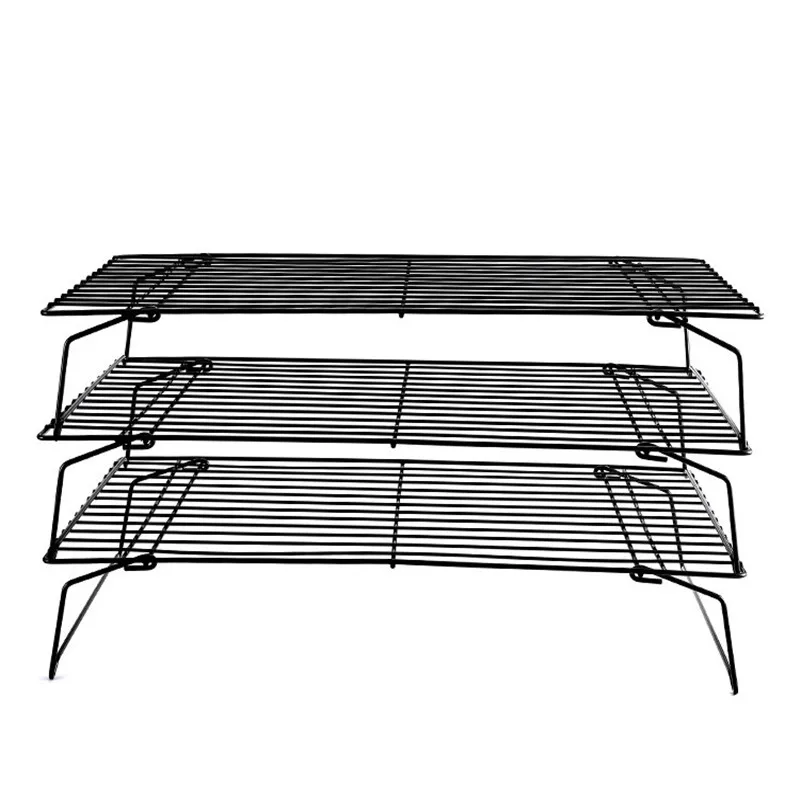 Three Tier Baking Cooling Rack Kitchen Bread Rack Cake Stand Dessert Shop Baking Tools Black Non-Stick Cooling Rack