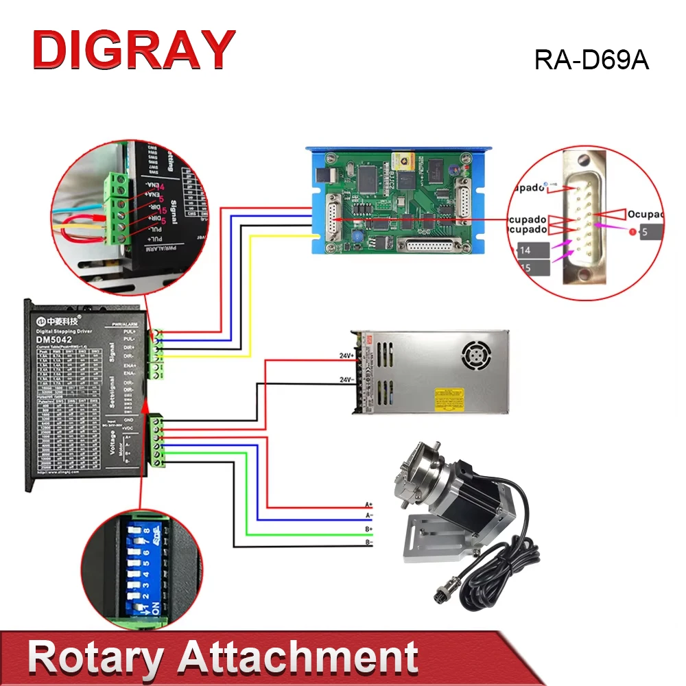 DIGRAY Rotary Attachment Diameter 69mm Device Fixture Gripper Three Chuck Rotary Worktable for Laser Marking Parts Machine
