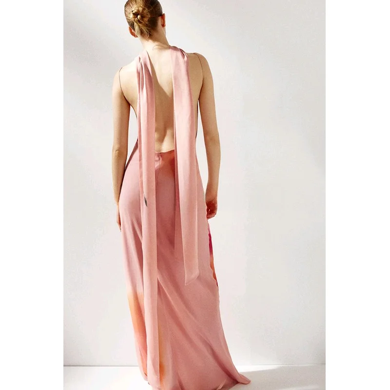 Sommer Neue Damen Bal V-Ausschnitt Svel Print Langer Schal Dr Ele Taillenbesetztes Polyester Maxikleid 803364