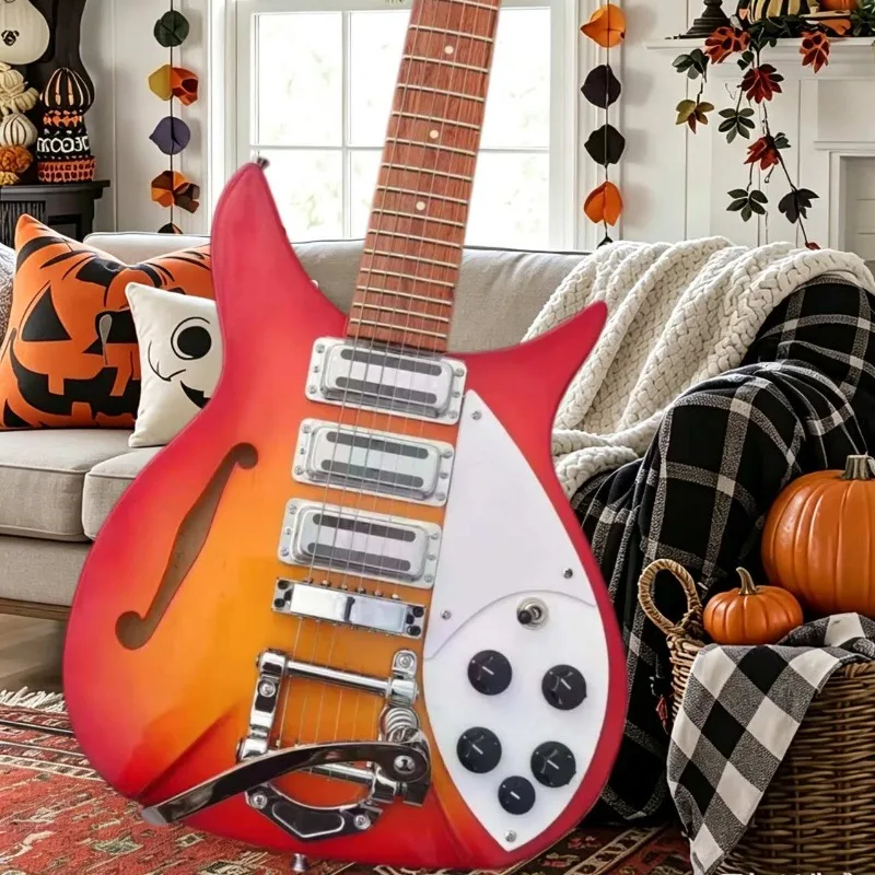 34 Inch Sunburst Gradient Electric Guitar Three Bee Bird Pickups Signature Short Scale Tremolo Bar Beginners Vintage Rock Style