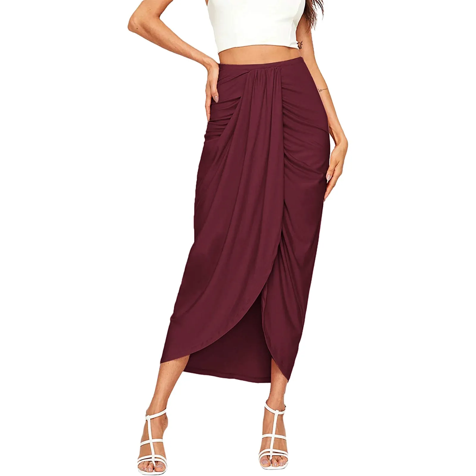 Trailer Skirting Elastic Draped Asymmetrical Casual Solid Waist Maxi High Wrap Slit Skirt Anime Skirts Plus Size Denim Skirt