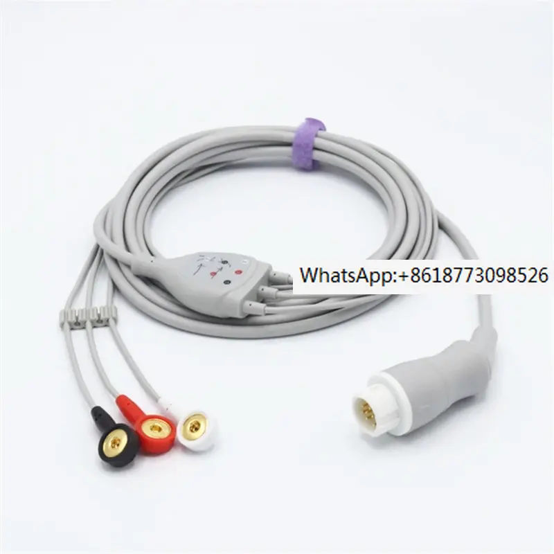 Compatible for  12 Pins M1972A ECG Cable 3 Leadwires AHA Snap Connector