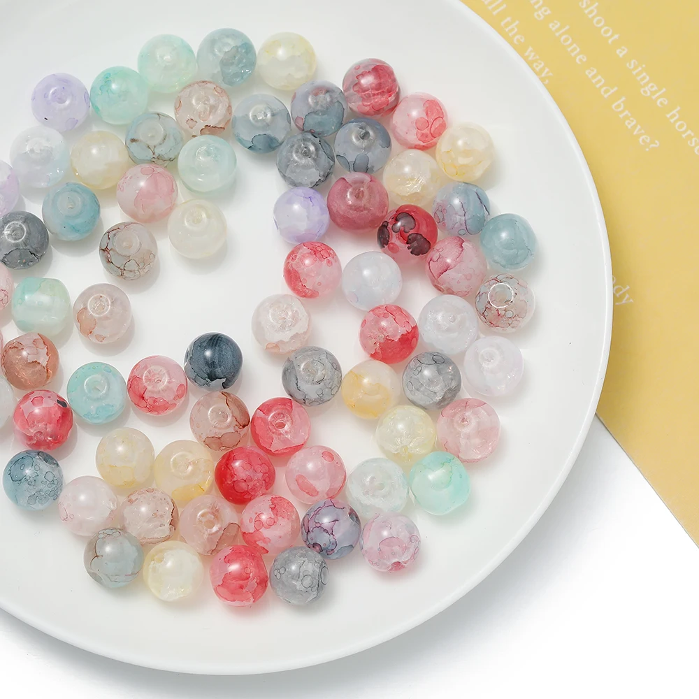 

20/50pcs 10mm Crackle Round Glass Beads Loose Spacer Beads for DIY Bracelet Necklace Jewelry Making Accessories