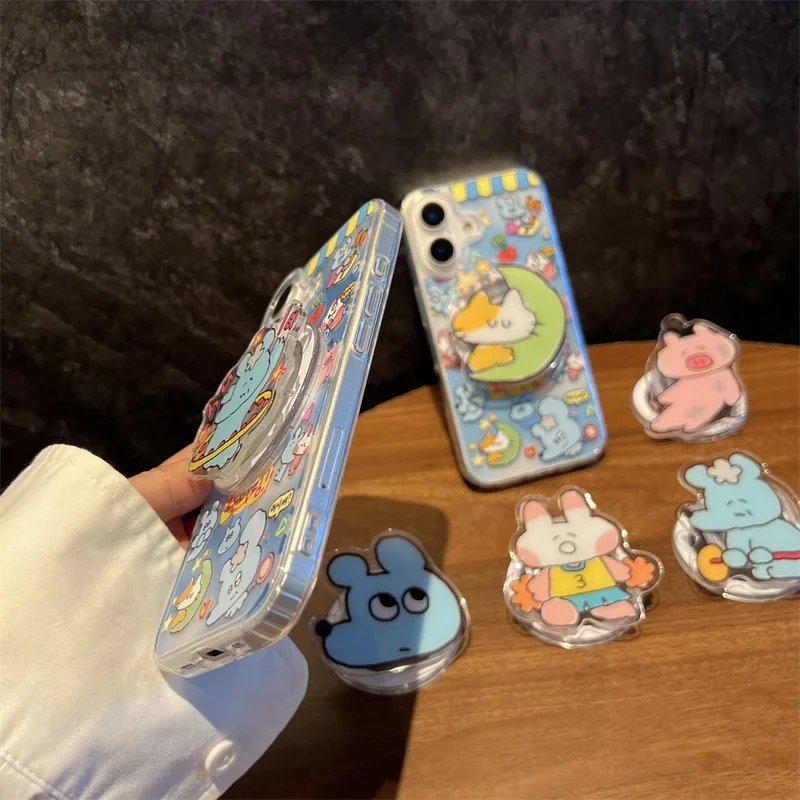 

Ins Korean Cute Blue Mice Pink Pig Cat Держатель для Iphone Grip Tok Магнитный беспроводной зарядный телефон Кольцо Поддержка кронштейна Smart Tok