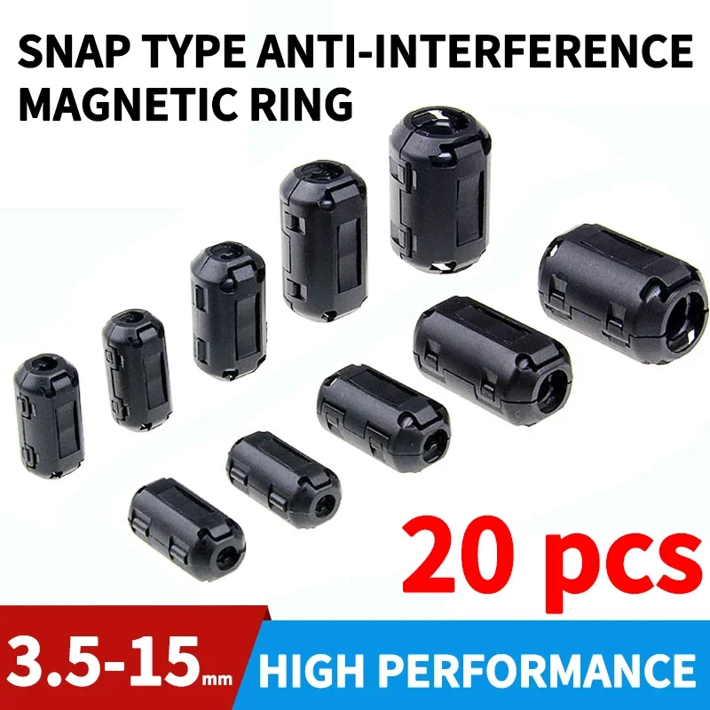 20Pcs Magnetic ring  Ferrite Filteranti-interference shield removable EMC inner diameter 3.5MM 5/7/9/11/13/15MM