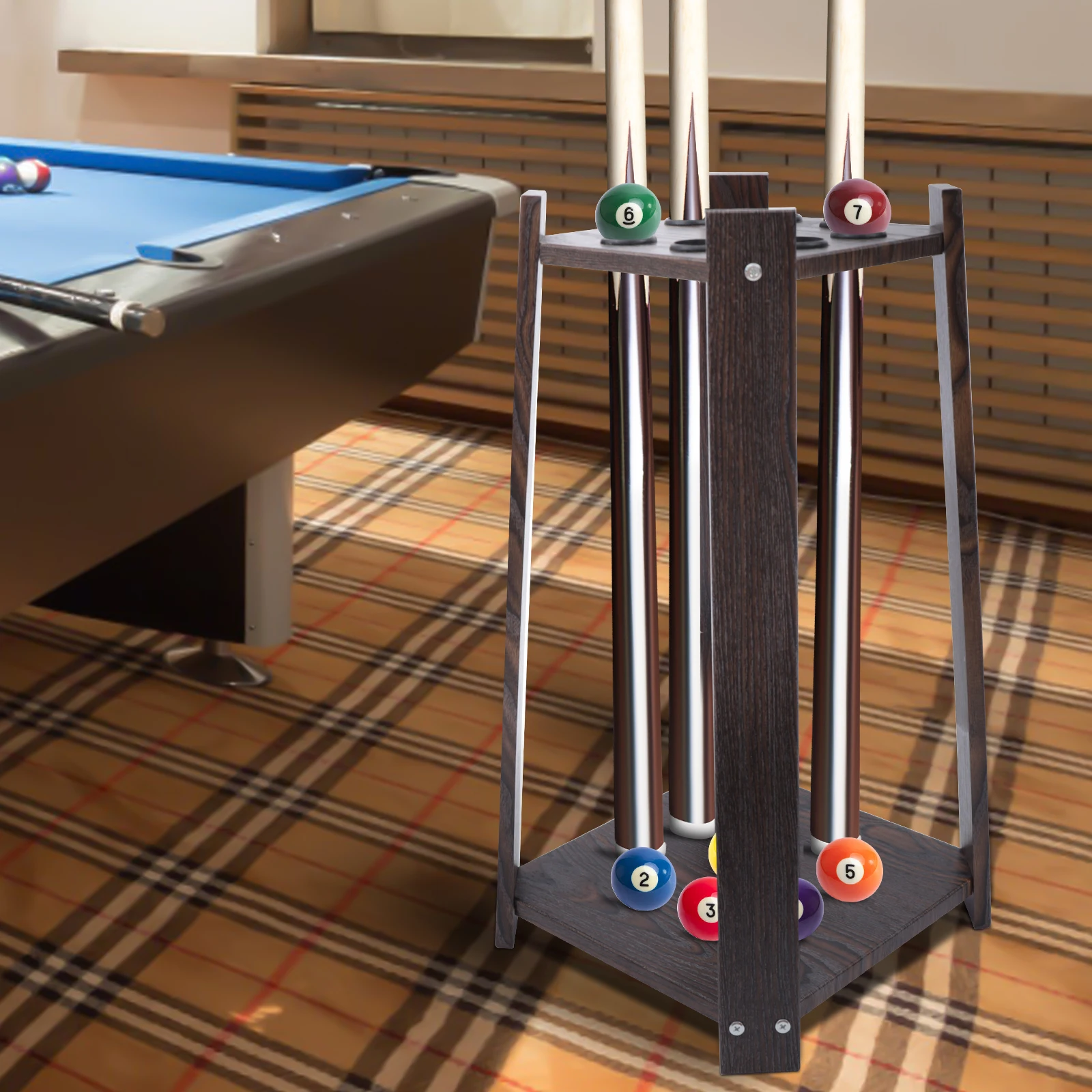 Multifunktionaler Pool-Stick-Ständer, 8-Loch-Billard-Queue-Rack, Holzhalter, Queue-Halter für Angelrute, Golfschläger