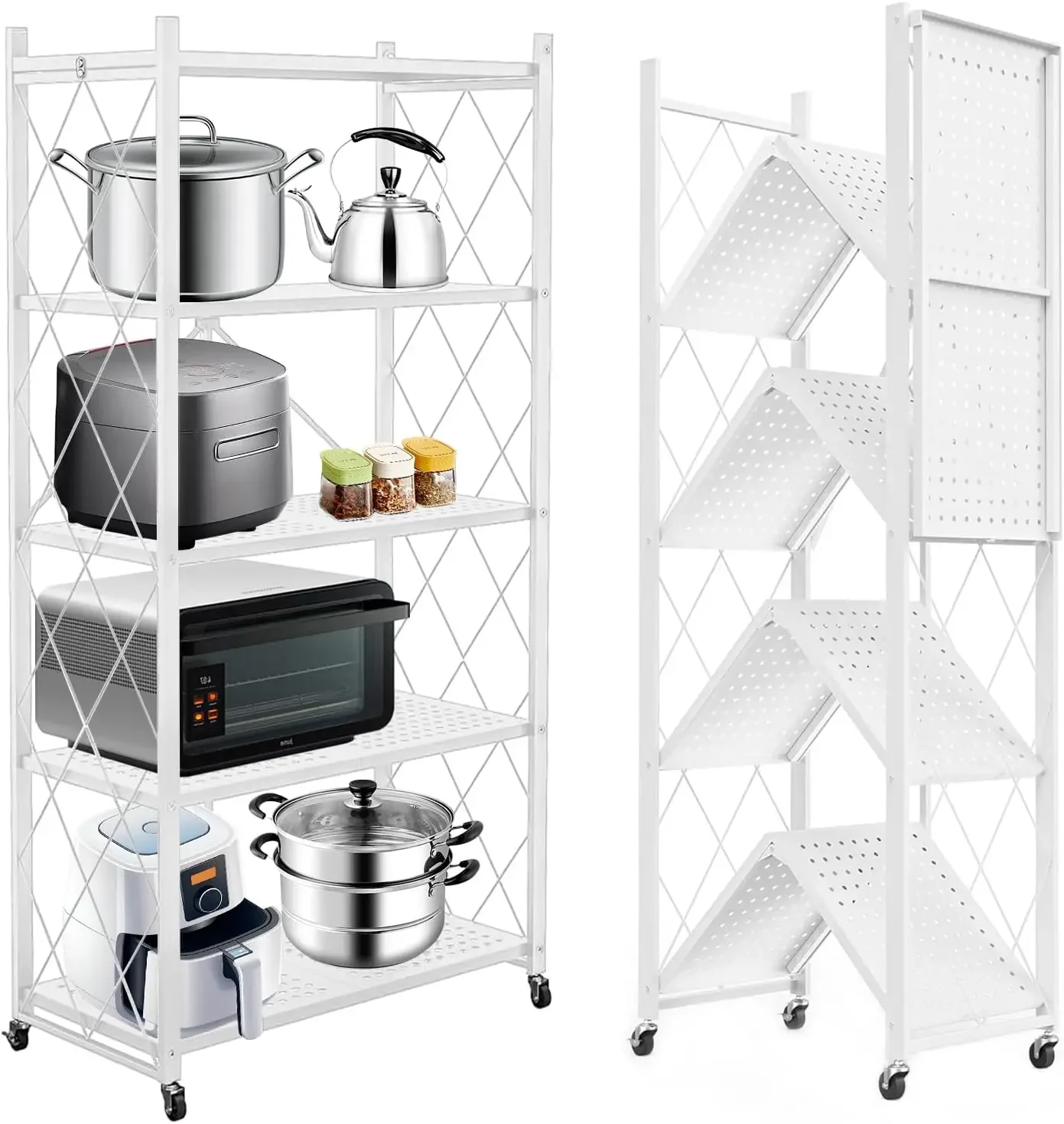 Foldable Storage Shelves with Wheels, Folding Shelving Units Storage, Heavy Duty Metal Collapsible Shelf No Assembly JJ141