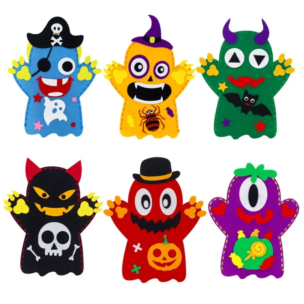 Morcego diy kits de fantoches de mão abóbora exigindo doces fantoche de mão brinquedo dos desenhos animados tecido fantoche de halloween presente para crianças