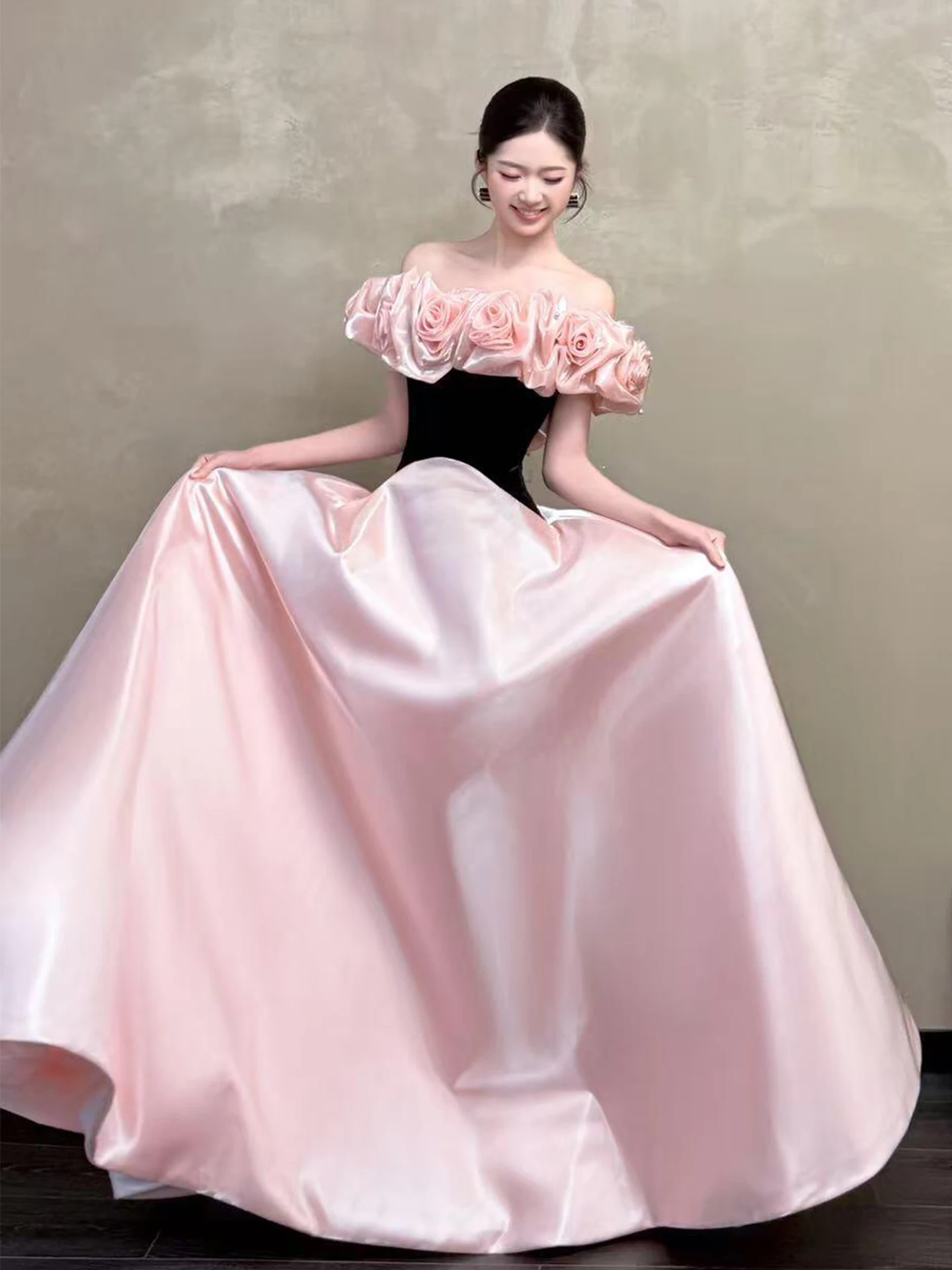 

Вечернее платье в стиле принцессы с одним открытым плечом, из атласа, розового цвета, для женщин, на день рождения, помолвку, свадьбу.