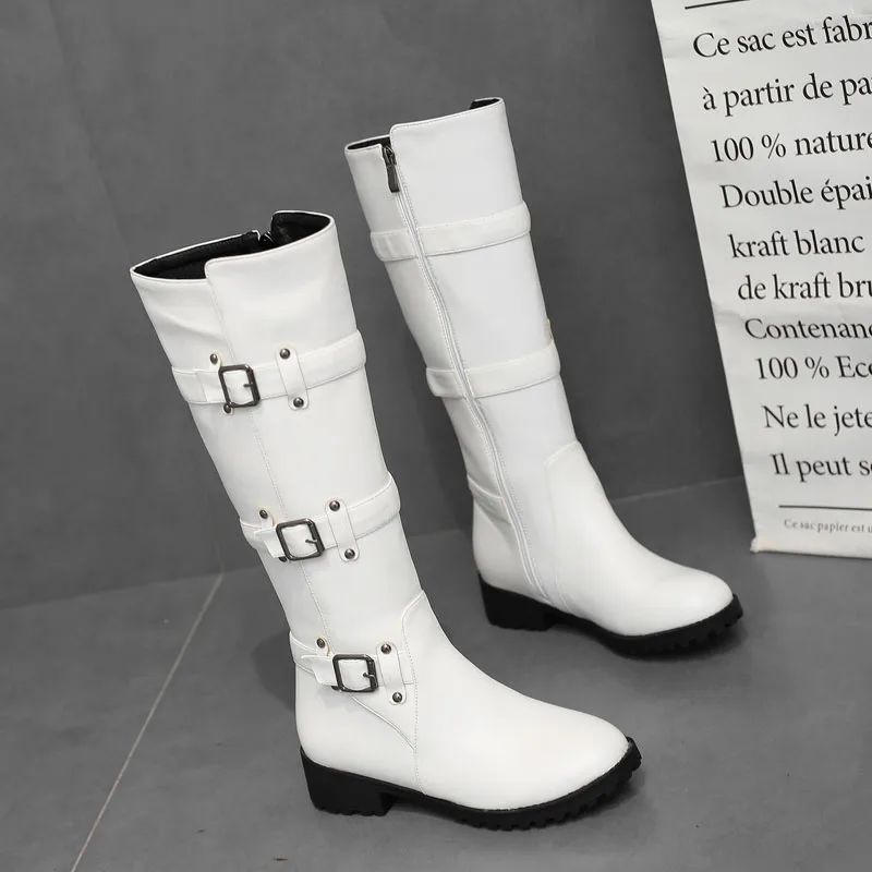 

Лидер продаж 2025, женские сапоги до колена, осень-зима, повседневные ботинки на низком каблуке, высокие сапоги для верховой езды с пряжкой и ремешком, Botas Mujer WSH5388