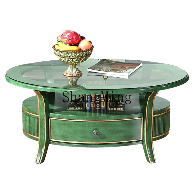 CL  wood oval coffee table retro living room tea table double panel coffee table