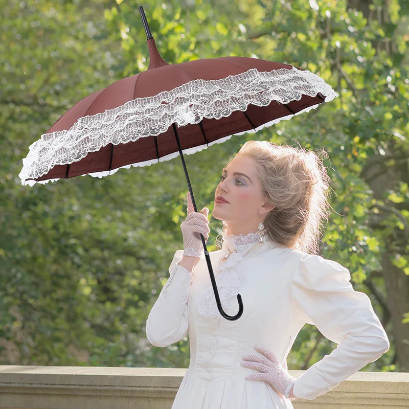 16K Black Lace Pagoda Umbrella Creative Photography Props Korean Princess Palace Umbrella Umbrella Academy 거꾸로우산 자동