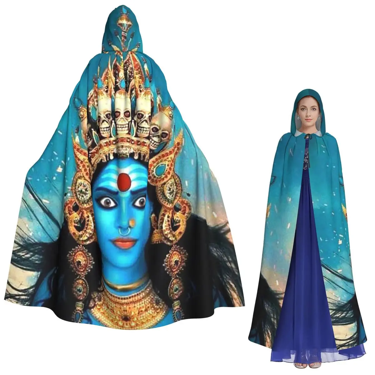 

Космическая Кали Ма-индуистская богиня разрушения, длинный плащ с капюшоном, средневековый костюм ведьмы, накидка для косплея, пальто на Хэллоуин для взрослых, унисекс