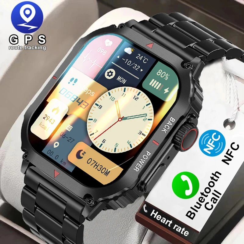 Inteligentny zegarek 2023NFC dla mężczyzn z systemem Android GPS 330*385 HD ekran AMOLED kompas tętno BT Call IP68 wodoodporny Smartwatch nowy