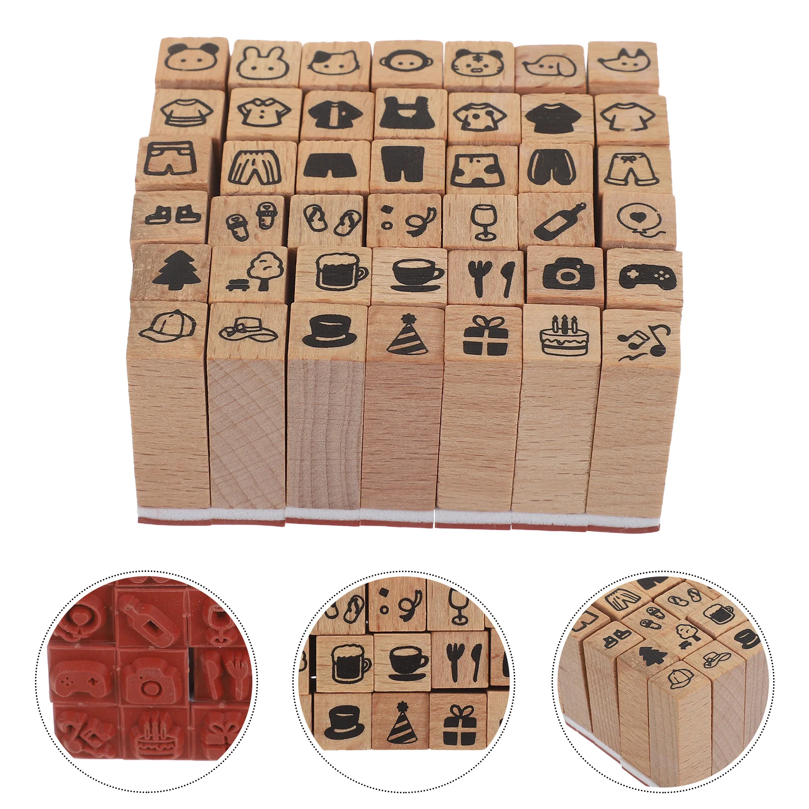42Pcs Animal Party Stamp Set Mini Wood Rubber Stamps for Kids Crafting Scrapbooking Card Making DIY Stationery Journaling
