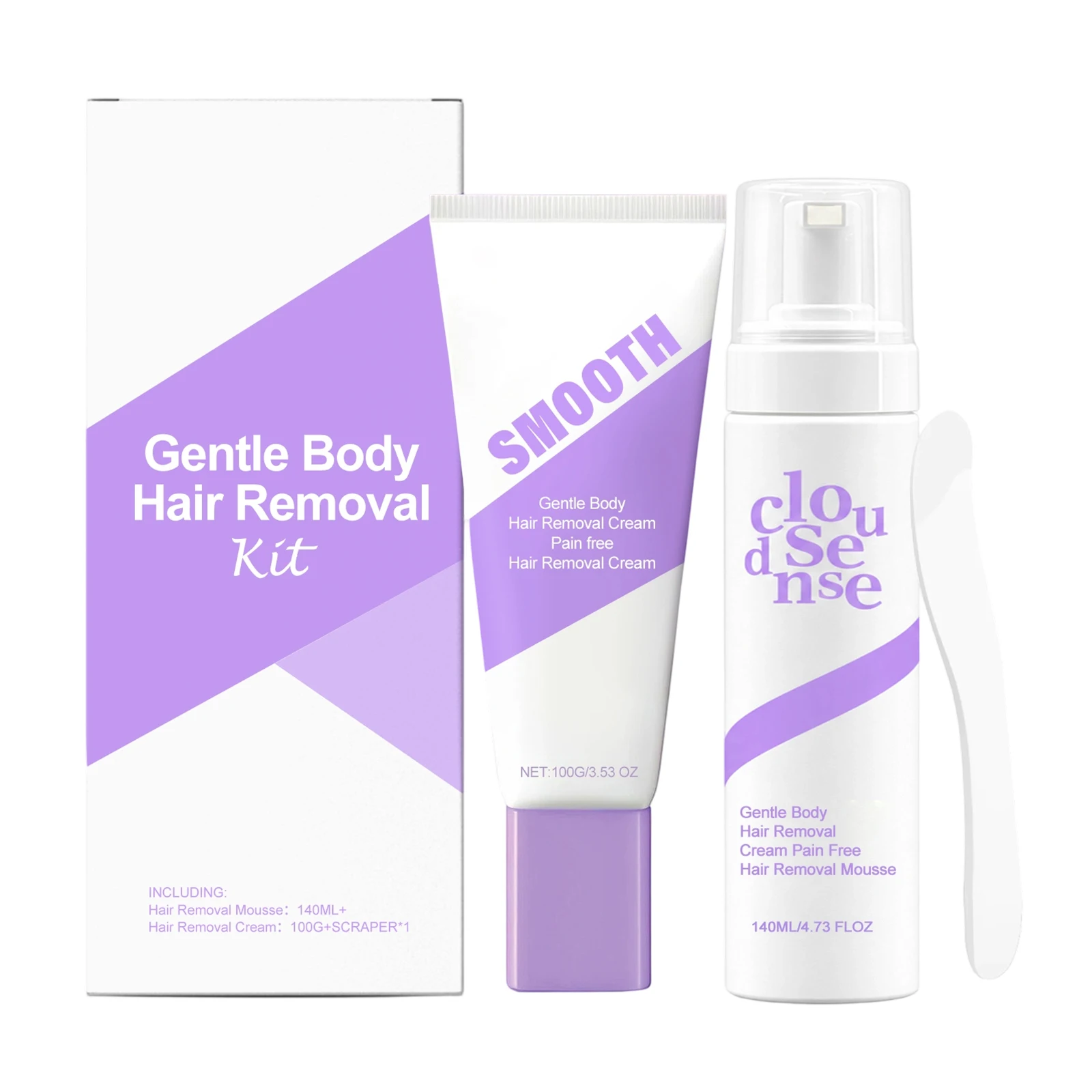 Gentle Hairs Removal Spray Cream Set with Scraper Shea Butter Fast-Acting Improve Smoothness for Underarms Legs Mild Depilatory