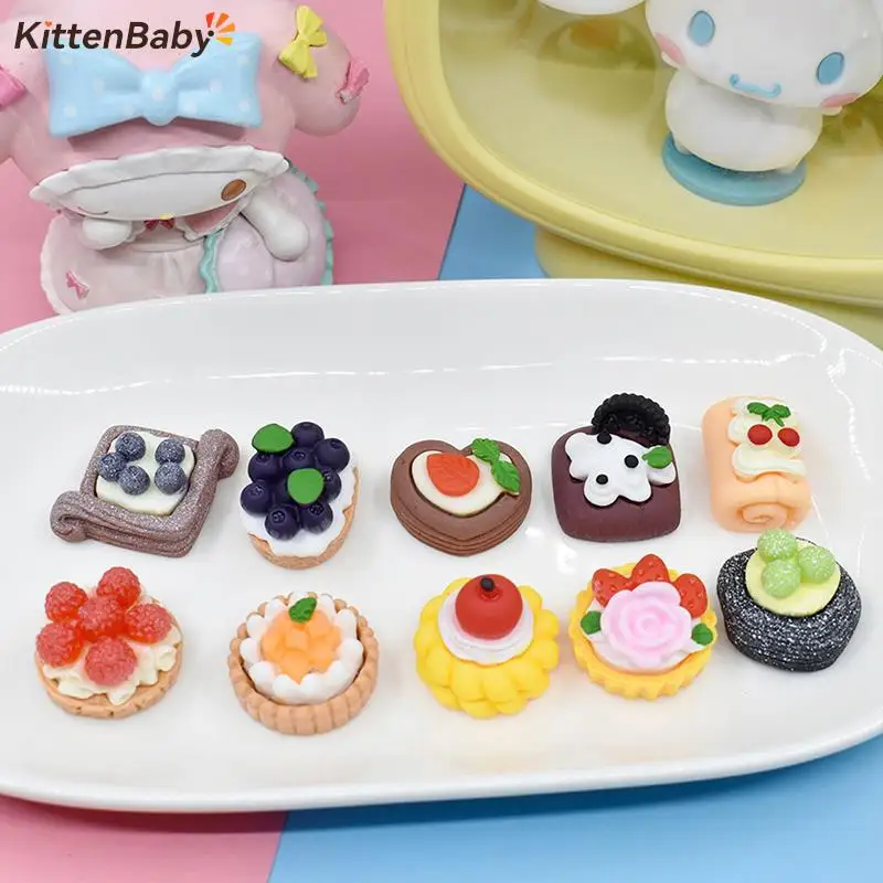 10pcs/set Simulation Mini Resin Cake Dollhouse Miniature Food Scene Model DIY Doll House Accessories Resin Cake Model