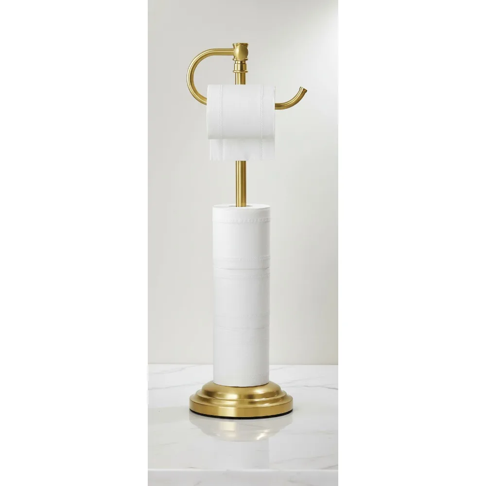 

Adjustable Floor Toilet Paper Holder Stand, Brushed Gold Stainless Steel with Storage for Bathroom and RV