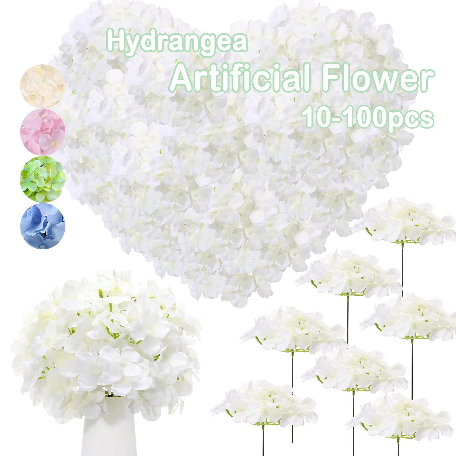 

10-100Pcs Hydrangea Artificial Flowers Silk Hydrangea Flowers Heads with Stems for Wedding Centerpieces DIY Floral Home Decor