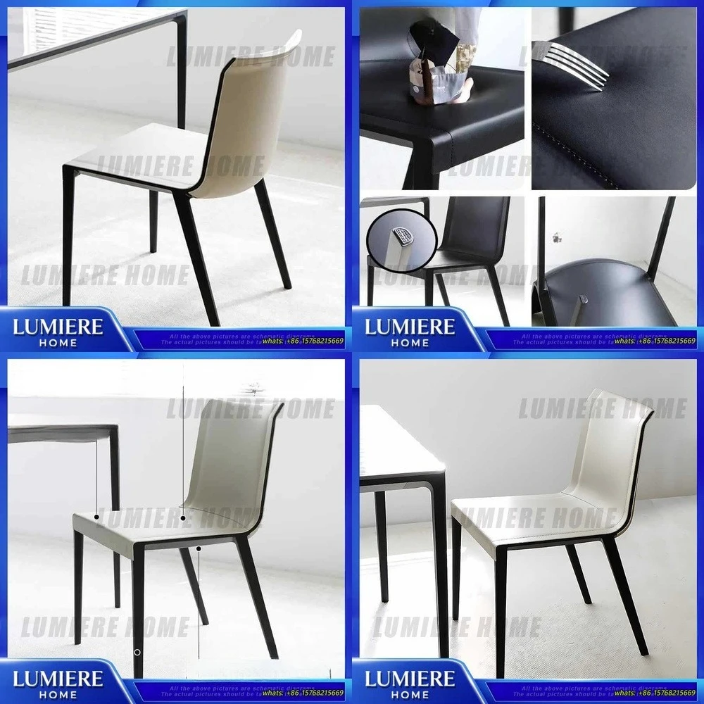 

Modern minimalist Italian luxury dining chair premium leather Charlotte style aluminum alloy living room hotel cafe seating