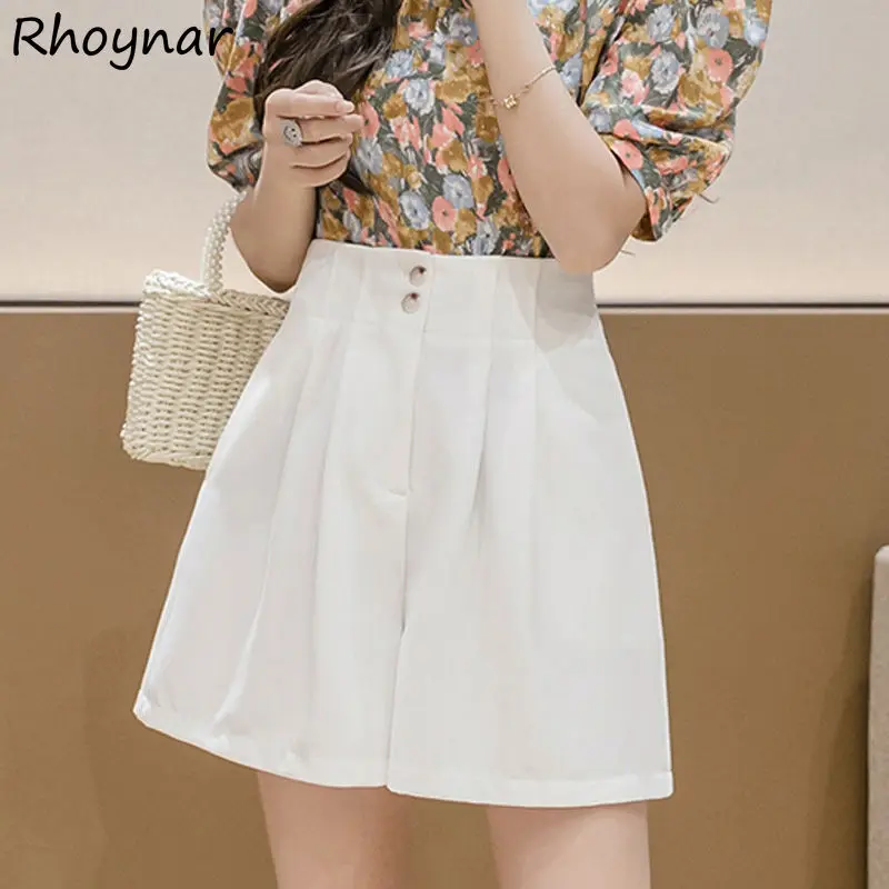 Pantaloncini da donna da ufficio larghi estivi stile coreano a vita alta a-line gamba larga pantaloni casual tutto-fiammifero drappeggiati eleganti solidi Ins